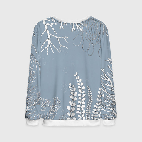 Мужской свитшот Разноцветные акварельные рыбки и белые водоросли / 3D-Белый – фото 2