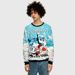 Свитшот мужской Cuphead 2 чашечки, цвет: 3D-черный — фото 2