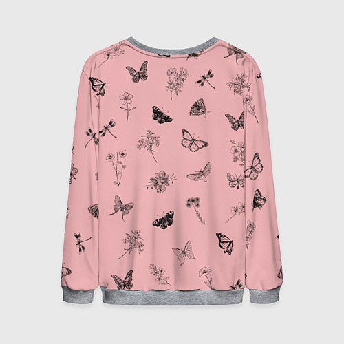 Мужской свитшот Цветочки и бабочки на розовом фоне / 3D-Меланж – фото 2