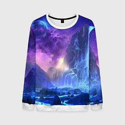 Свитшот мужской Фантастический пейзаж Водопад Неон, цвет: 3D-белый