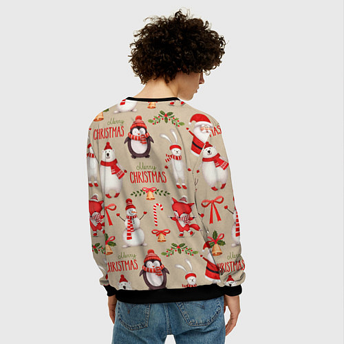 Мужской свитшот СЧАСТЛИВОГО РОЖДЕСТВА MERRY CHRISTMAS / 3D-Черный – фото 4