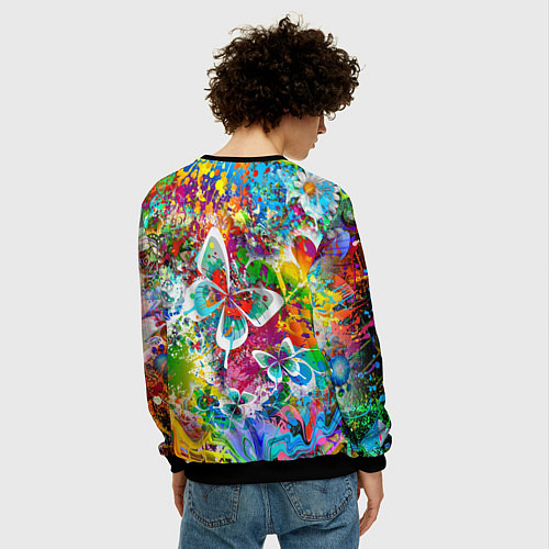 Мужской свитшот Яркое безумие Бабочки, кляксы, граффити / 3D-Черный – фото 4