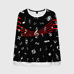 Свитшот мужской Нотные Знаки с Нотным Станом, цвет: 3D-белый
