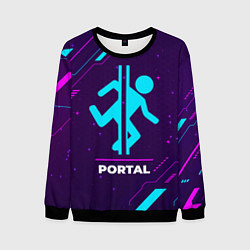Мужской свитшот Символ Portal в неоновых цветах на темном фоне