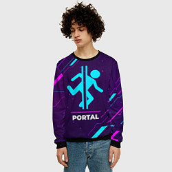 Свитшот мужской Символ Portal в неоновых цветах на темном фоне, цвет: 3D-черный — фото 2