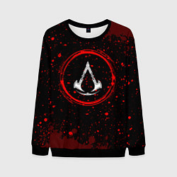 Мужской свитшот Символ Assassins Creed и краска вокруг на темном ф
