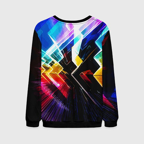 Мужской свитшот Неоновая молния Абстракция Neon Lightning Abstract / 3D-Черный – фото 2