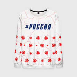 Свитшот мужской РОССИЯ - ГЕРБ - Трещины, цвет: 3D-белый