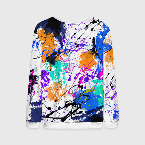 Мужской свитшот Брызги и мазки разноцветных красок на белом фоне / 3D-Белый – фото 2