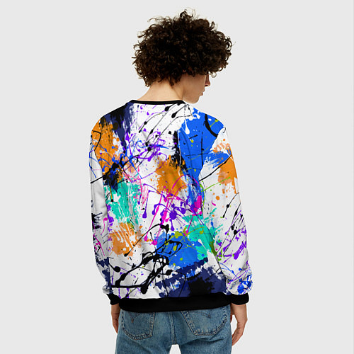 Мужской свитшот Брызги и мазки разноцветных красок на белом фоне / 3D-Черный – фото 4