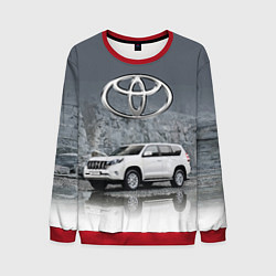 Свитшот мужской Toyota Land Cruiser на фоне скалы, цвет: 3D-красный