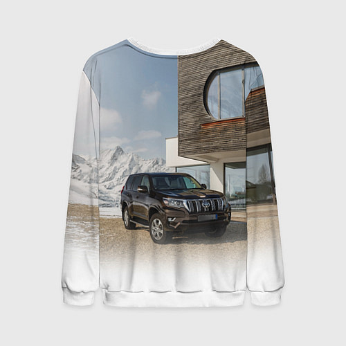 Мужской свитшот Тoyota Land Cruiser Prado у горного коттеджа Mount / 3D-Белый – фото 2