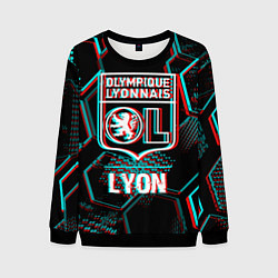 Мужской свитшот Lyon FC в стиле Glitch на темном фоне