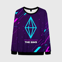 Мужской свитшот Символ The Sims в неоновых цветах на темном фоне