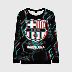 Мужской свитшот Barcelona FC в стиле Glitch на темном фоне