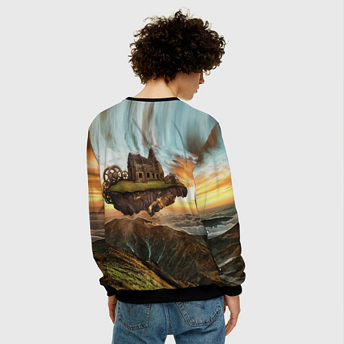 Мужской свитшот Горный пейзаж в стиле Стимпанк / 3D-Черный – фото 4