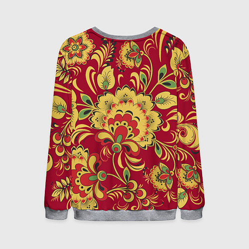 Мужской свитшот Хохломская Роспись Цветы На красном Фоне / 3D-Меланж – фото 2