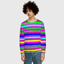 Свитшот мужской Multicolored neon bright stripes, цвет: 3D-меланж — фото 2