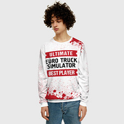 Свитшот мужской Euro Truck Simulator: красные таблички Best Player, цвет: 3D-белый — фото 2