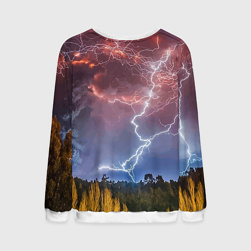 Мужской свитшот Грозовые разряды молний над лесом / 3D-Белый – фото 2