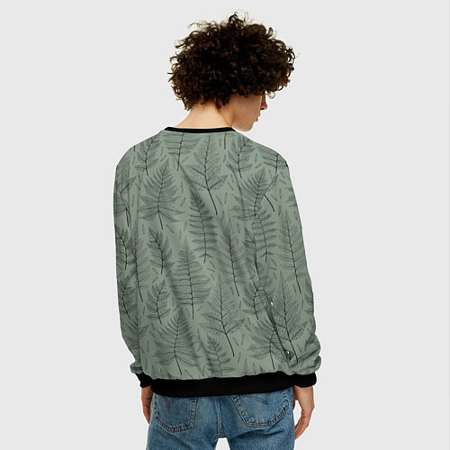Мужской свитшот Листья папоротника на зеленом фоне Минимализм / 3D-Черный – фото 4