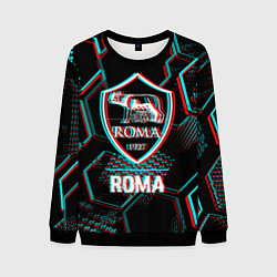 Мужской свитшот Roma FC в стиле Glitch на темном фоне