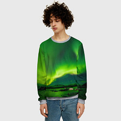 Свитшот мужской Абстрактное полярное сияние - Зелёный, цвет: 3D-меланж — фото 2