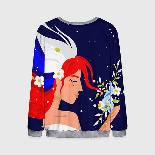 Мужской свитшот Русская девушка с триколором на волосах / 3D-Меланж – фото 2
