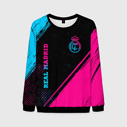 Мужской свитшот Real Madrid - neon gradient: символ и надпись верт