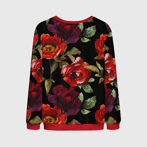 Мужской свитшот Цветы Нарисованные Розы На Чёрном Фоне / 3D-Красный – фото 2
