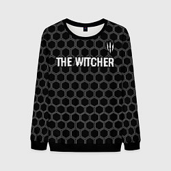 Свитшот мужской The Witcher glitch на темном фоне: символ сверху, цвет: 3D-черный