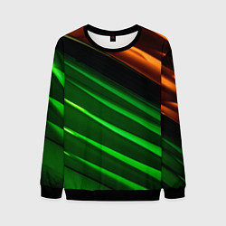 Свитшот мужской Абстрактные зелёные и оранжевые поверхности, цвет: 3D-черный