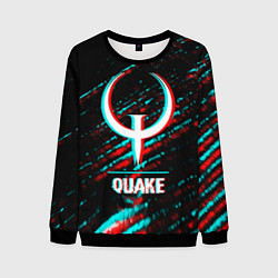 Мужской свитшот Quake в стиле glitch и баги графики на темном фоне