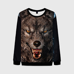 Свитшот мужской Морда злого волка, цвет: 3D-черный