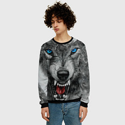Свитшот мужской Агрессивный волк с синими глазами, цвет: 3D-черный — фото 2