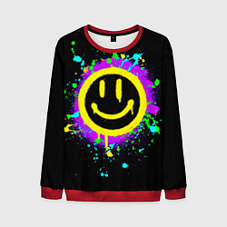 Свитшот мужской Смайлик - неоновые брызги, цвет: 3D-красный