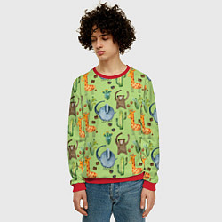 Свитшот мужской Африканские животные - слон обезьянка жираф, цвет: 3D-красный — фото 2