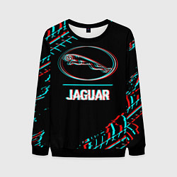 Мужской свитшот Значок Jaguar в стиле glitch на темном фоне