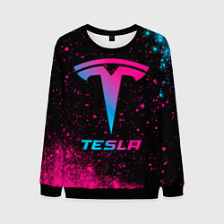 Свитшот мужской Tesla - neon gradient, цвет: 3D-черный