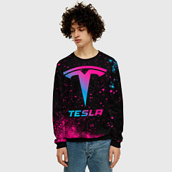 Свитшот мужской Tesla - neon gradient, цвет: 3D-черный — фото 2