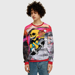 Свитшот мужской Скейтер Барт Симпсон на фоне стены с граффити, цвет: 3D-красный — фото 2