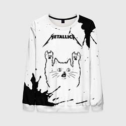 Мужской свитшот Metallica рок кот на светлом фоне