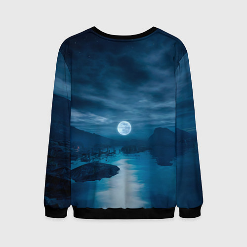 Мужской свитшот Пейзаж озера, берега и луны - Dear Esther / 3D-Черный – фото 2