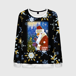 Мужской свитшот Новый год дед мороз и птичка