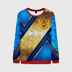 Свитшот мужской Золотой герб России на синем объемном фоне, цвет: 3D-красный
