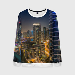 Свитшот мужской Ночной красочный город, цвет: 3D-белый