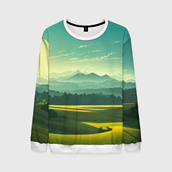 Свитшот мужской Зелёная долина, пейзаж, цвет: 3D-белый