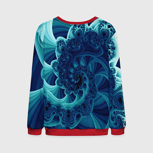 Мужской свитшот Закрученный синий фрактал / 3D-Красный – фото 2