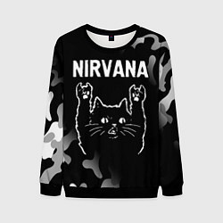 Мужской свитшот Группа Nirvana и рок кот