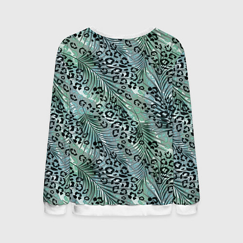 Мужской свитшот Листья пальмы на леопардовом серо - зеленом фоне / 3D-Белый – фото 2
